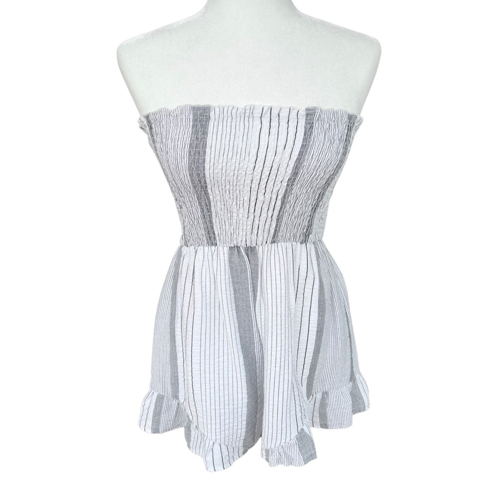 SEEK the Label x LF | Strapless Smocked Pinstripe Romper - Size Small